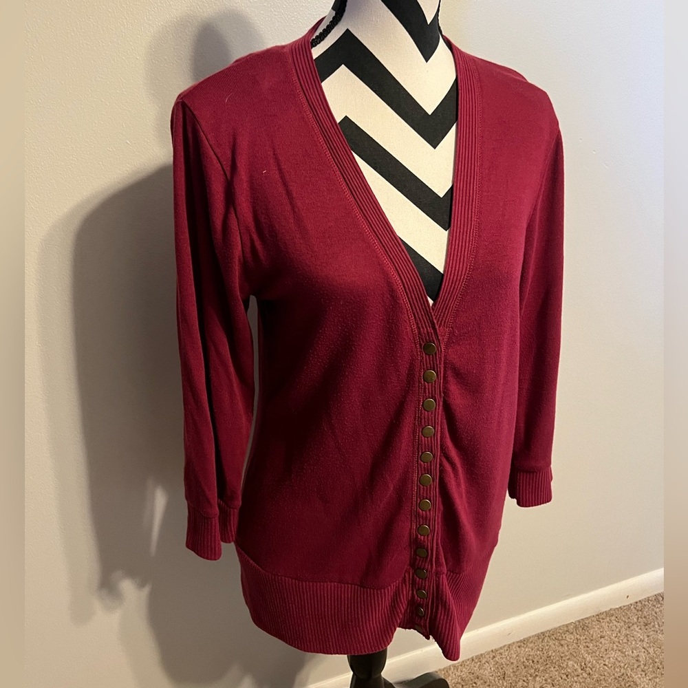 Wine Red 3/4 Sleeve Cardigan Size XL